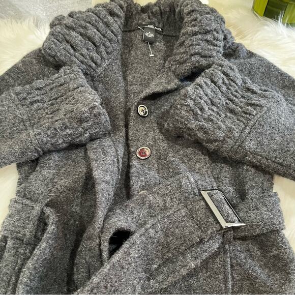 NEW Willi Smith Wool Classic Belted Longline Knit Swing Embellished Car Coat S - Picture 16 of 16